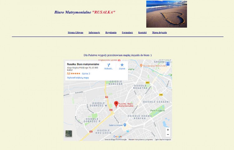Widok strony internetowej biura matrymonialnego Rusałka w Kaliszu